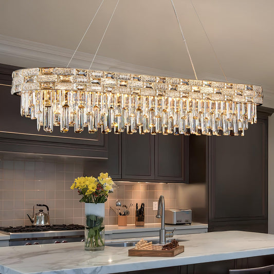SHAOCHIAO 50" Gold Modern Crystal Chandelier, 18-Light Gold Chandelier Light Fixture Luxury Rectangular Large Pendant Ceiling Light Fixture for Dining Living Room Kitchen Island Bar