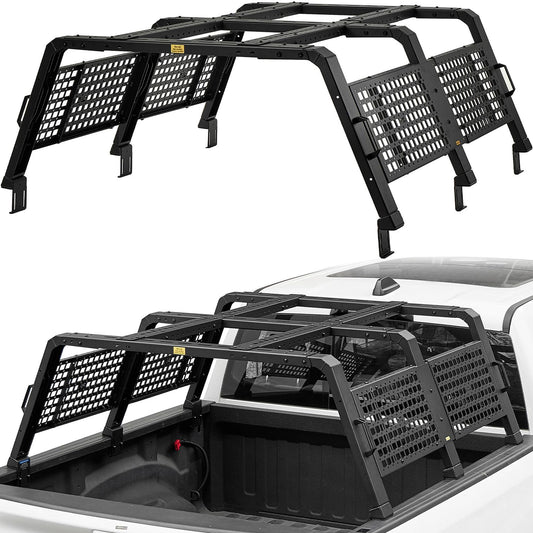 JOYTUTUS Full Size Truck Bed Rack Adjustable Overland Rack Compatible with F150 F250 F350 Silverado Sierra Ram Tundra Truck Rack for Kayak, Roof Top Tent
