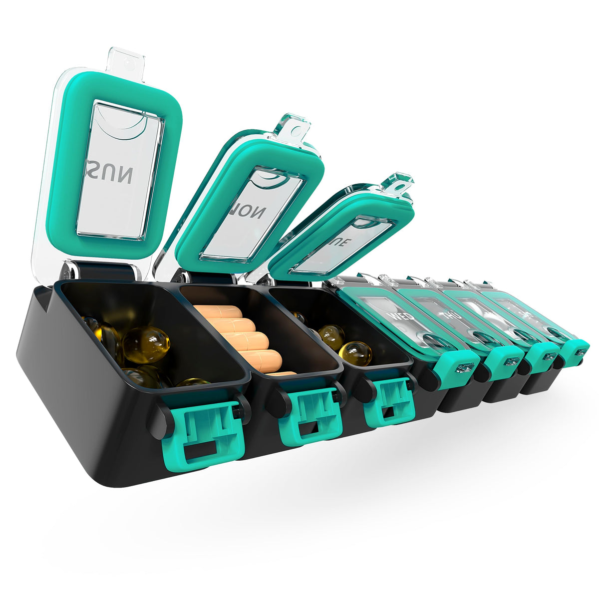 Weekly Pill Organizer 1 time a Day – Pill Box 7 Day with Enhanced Waterproof Seal, Large compartments Hold Big Vitamins & Supplements, Upgraded Locking lids, for Home & Travel use, Durable Hard case