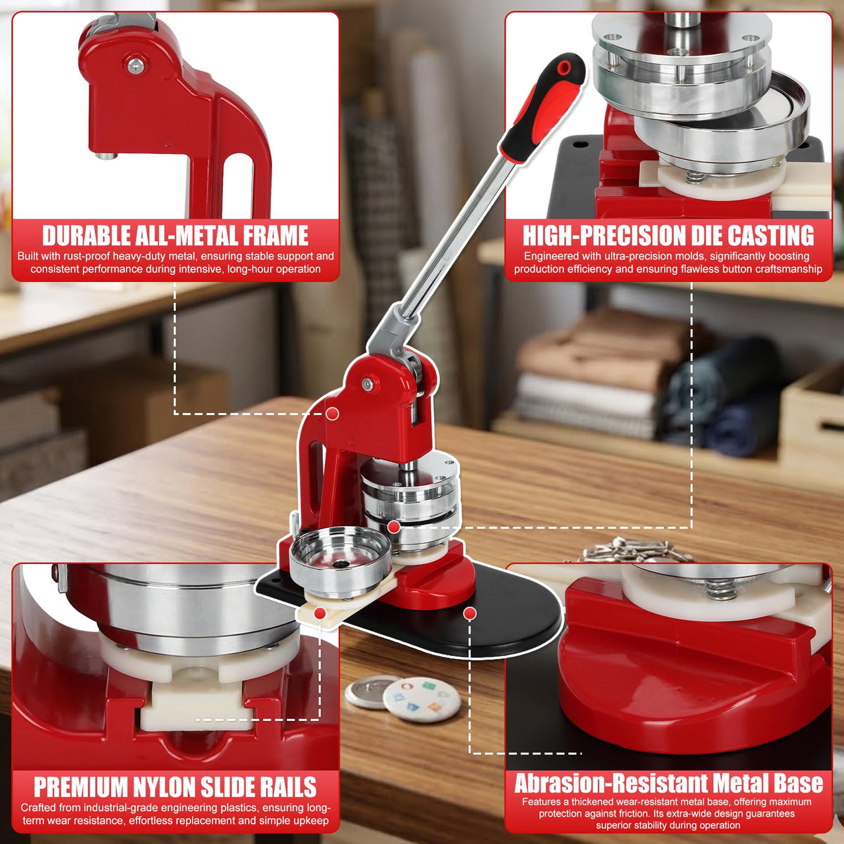 Multiple Sizes Button Maker Machine, Interchangeable Badge Press 1.25 Inch + 2.25 Inch + 3 Inch, DIY Pin Button Making Machine with 300 Sets Supplies, Circle Cutter and Cutting Mat Included
