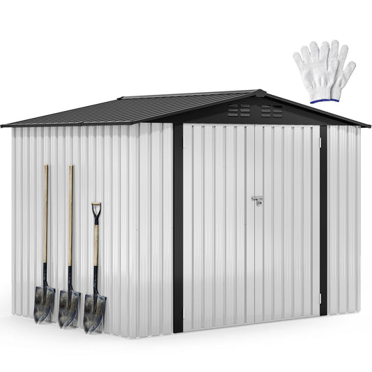 DWVO 7x5ft Metal Outdoor Storage Shed, Waterproof Tool Shed Heavy-Duty Storage Unit with Lockable Door and Vents, Ideal for Bicycles, Tools, Lawnmowers, Backyards, Patios, Lawns - White