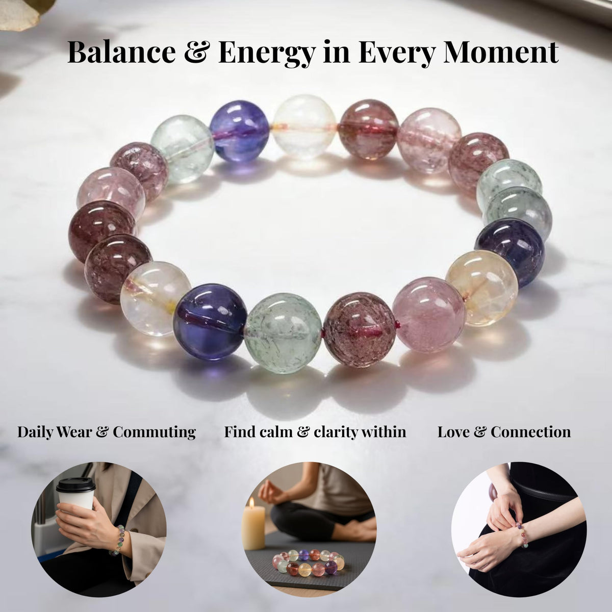 Dare to Mystic Multistone Healing Crystal Bracelet for Women Strawberry Quartz, Amethyst & Green Aventurine Beaded Bracelet, Balance & Renewal Energy Jewelry, Meaningful Gift