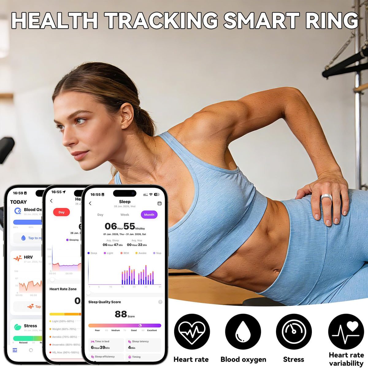 Smart Ring for Women Men,Fitness Tracker Ring,Heart Rate,Blood Oxygen,Step Tracker,Sleep Tracker,Meditation Assistance,No Subscription Fee,IP68 Waterproof Smart Ring for iphone&Android(Gold 13)