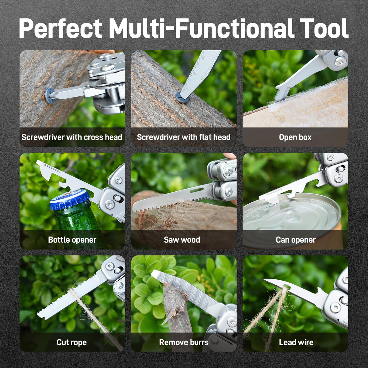 Teslong 18-in-1 EDC Multitool Pliers with Scissors, Pocket Knifes with Screwdrivers, Replaceable Wire Cutters and Saw with Self-locking, Outdoor, Survival, Camping, Stainless Steel, Gift for Men Dad
