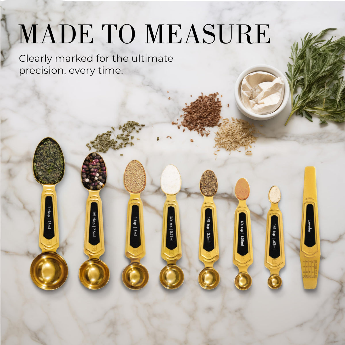 Gold Magnetic Measuring Spoons with Leveler - Featuring 8-Piece Upgraded Style, Dual-Sided, Stackable, Stainless Steel Gold Measuring Spoons Set - Fits in Spice Jars, Luxury Kitchen Accessories