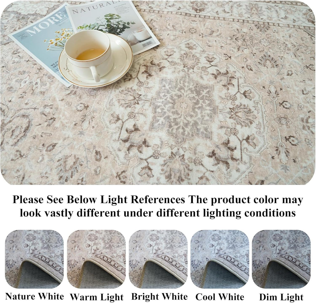 Skiennix Washable 3x4 Floor Mats - Non-Slip Water-Resistant Area Rug for Kitchen & Living Room | Beige