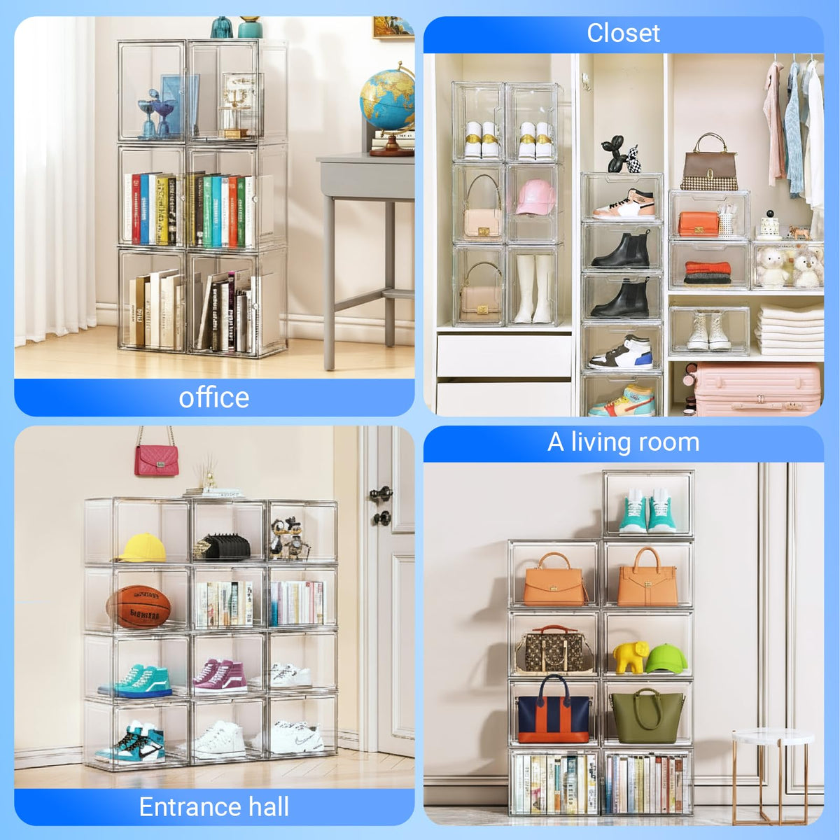 Hinleemly 2 Pack Purse Organizer for Closet,Acrylic Display Box for Handbag Organizer,Multi-Layered Storage Box Handbag Storage with Magnetic Doors Suitable for Collectible Handbags Knapsack