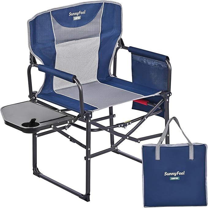 SUNNYFEEL Oversized Camping Directors Chair, Portable Folding Lawn Chairs for Adults Heavy Duty with Side Table,Pocket for Beach, Fishing,Picnic,Concert,Tailgating, Outdoor Foldable Camp Chair