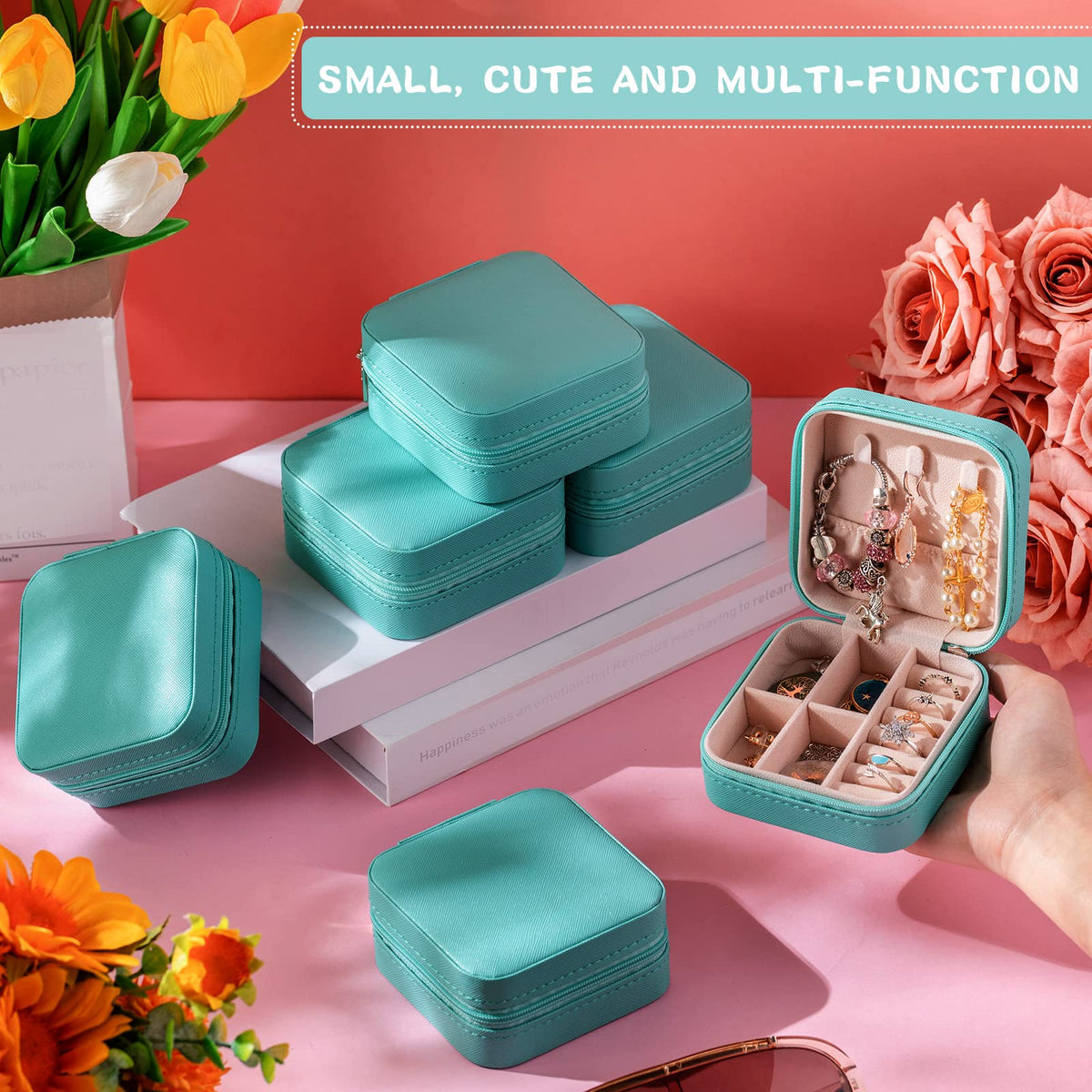12 Pcs Small Jewelry Box Mini Travel Jewelry Case Bridesmaid Gift Pu Leather Jewelry Travel Organizer Small Jewelry Box Mini Storage Organizer Storage Box for Women Girls Bridesmaid Proposal Gift