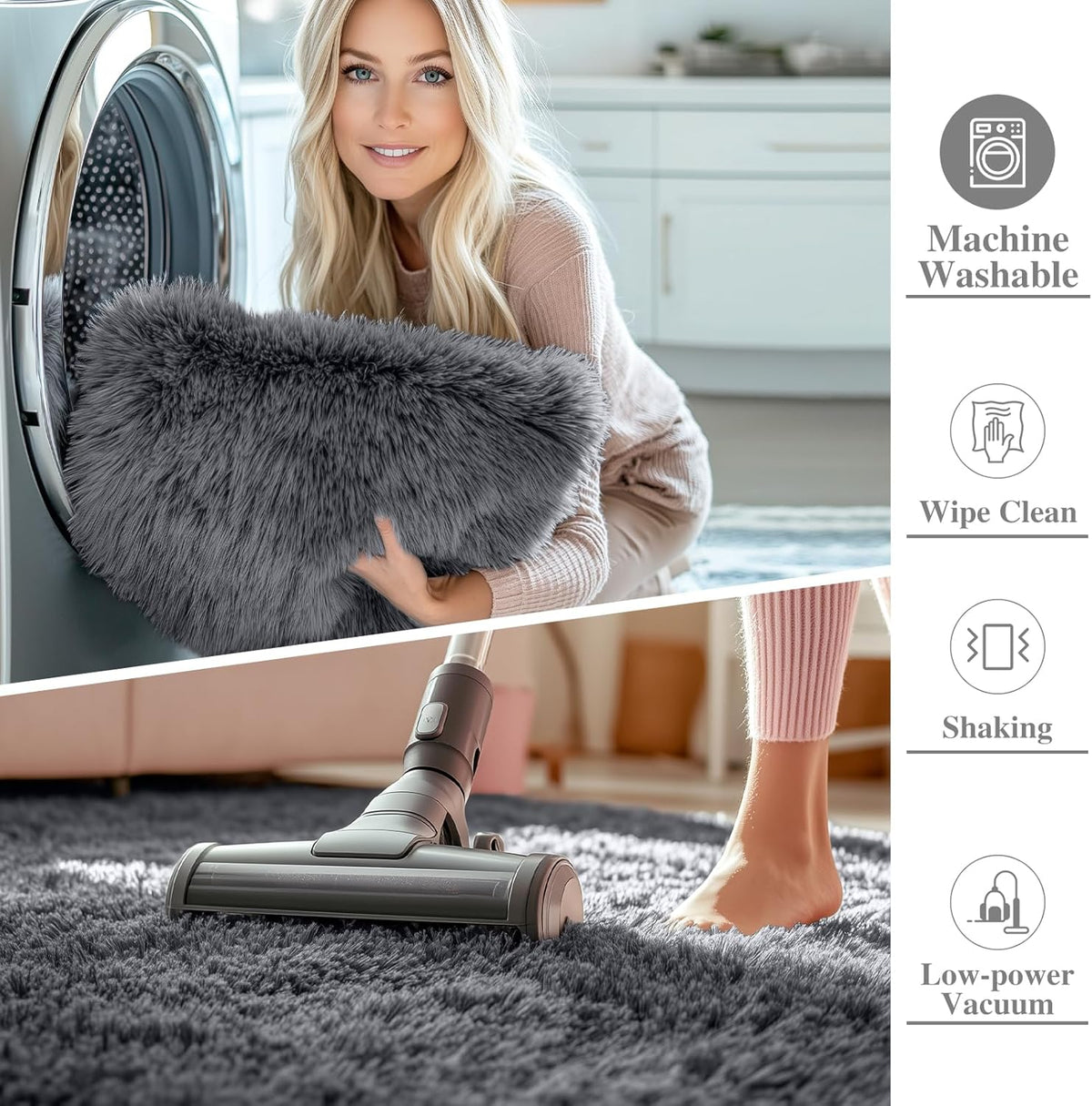 OLANLY 5x5 Area Rug - Soft, Fluffy Shaggy Design for Living Room & Bedroom | Machine Washable Grey Carpet