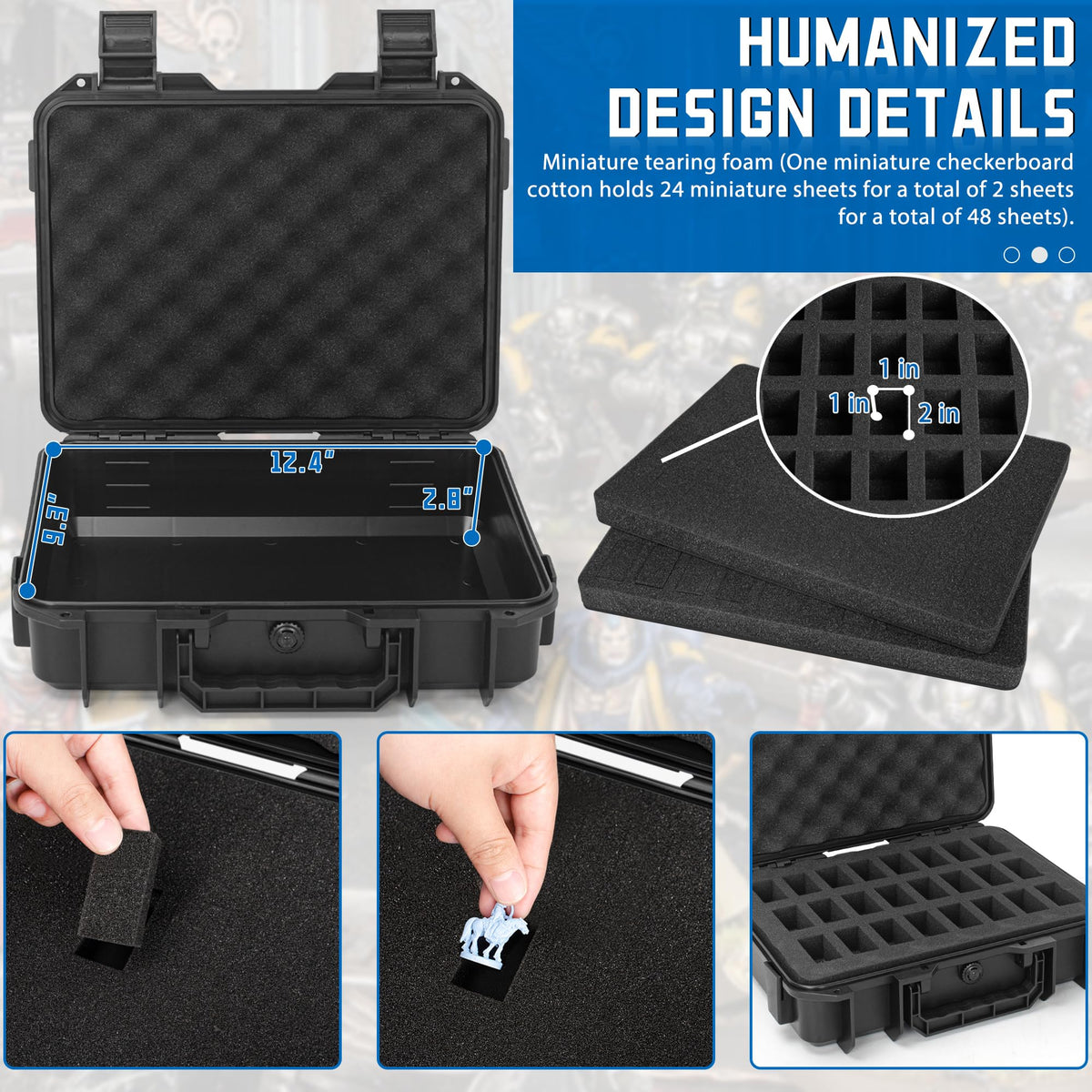 TORIBIO Miniature Storage Figure Hard Shell Case, 48 Slot Miniature Sturdy Hard Case Figurine Carrying Case, Compatible with D&D DND Minis and More