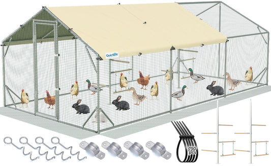 Quictent 18x9x6.6ft Metal Chicken Coop Run with Perch & Swing, Elite Series Large Walk-in Outdoor Poultry Cage Heavy Duty Predator Proof Hen Duck Rabbit Farm Pen House, Waterproof Anti-UV Cover