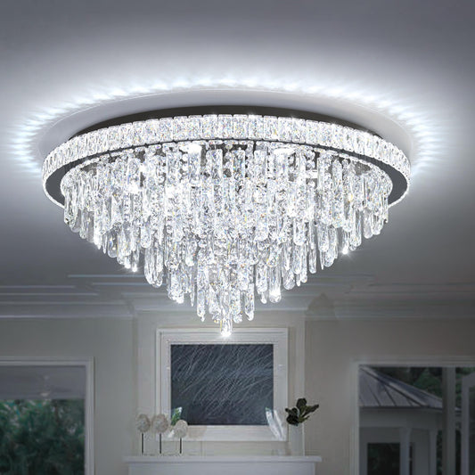 Dia 32" Modern Crystal Chandeliers LED Dimmable Living Room Chandelier Black Pendant Lighting Crystal Ceiling Light Fixture for Entrance Bedroom Hallway Foyer