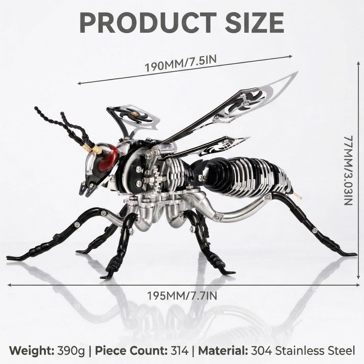 Gold-Plated Metal Bee Model Kit - 3D Stainless Steel Mechanical Insect Puzzle for Adults - Steampunk Bionic Wasp Sculpture - Executive Desktop Art and Stress Relief Gift (Bee-Black)
