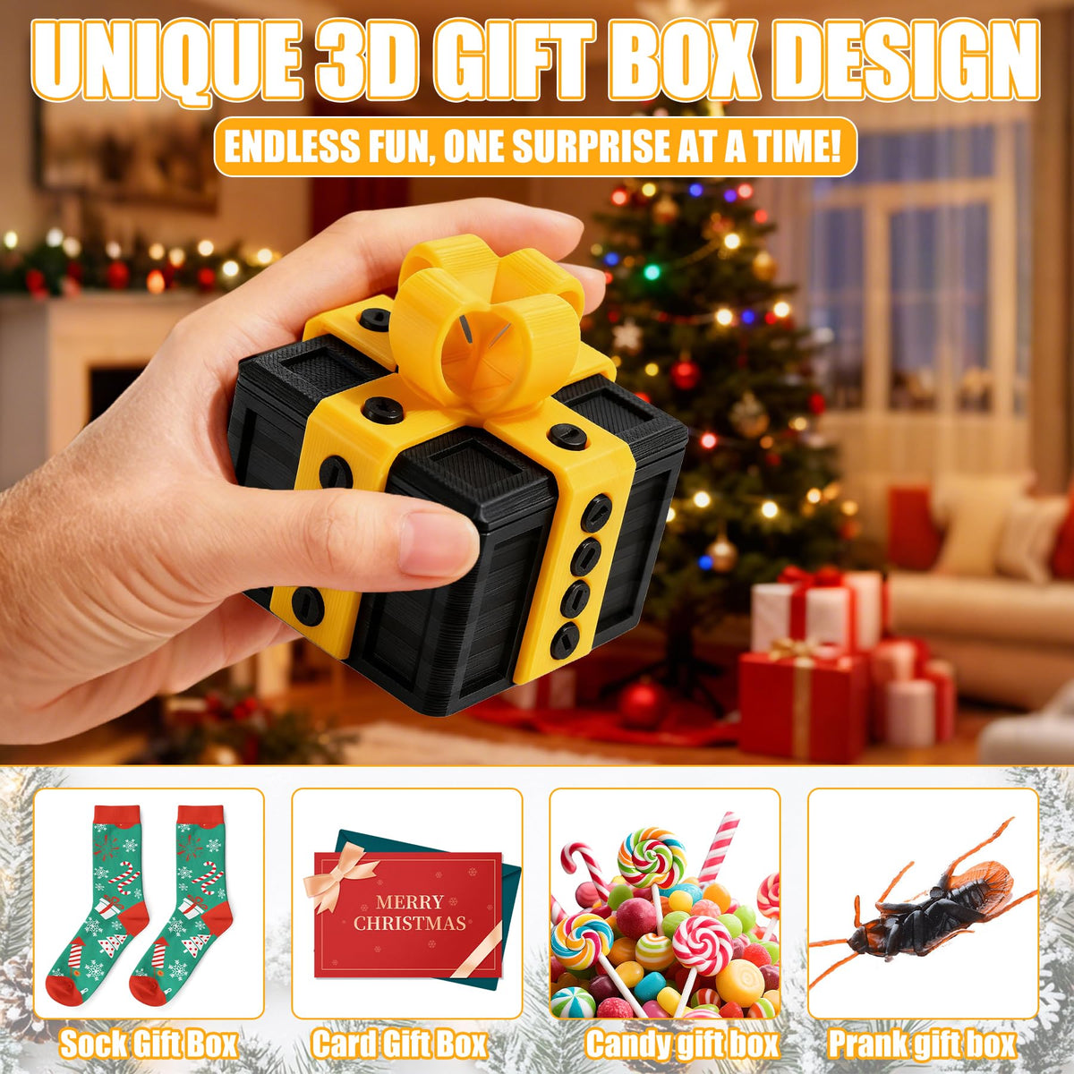 Prank Gift Box - 3.14in, 3D Printed Box with Screws, Surprise Funny Money Puzzle Box, Novelty Gift Boxes for Presents for Birthday, Valentines Day Gifts Party Favors Festival (Black Gold)