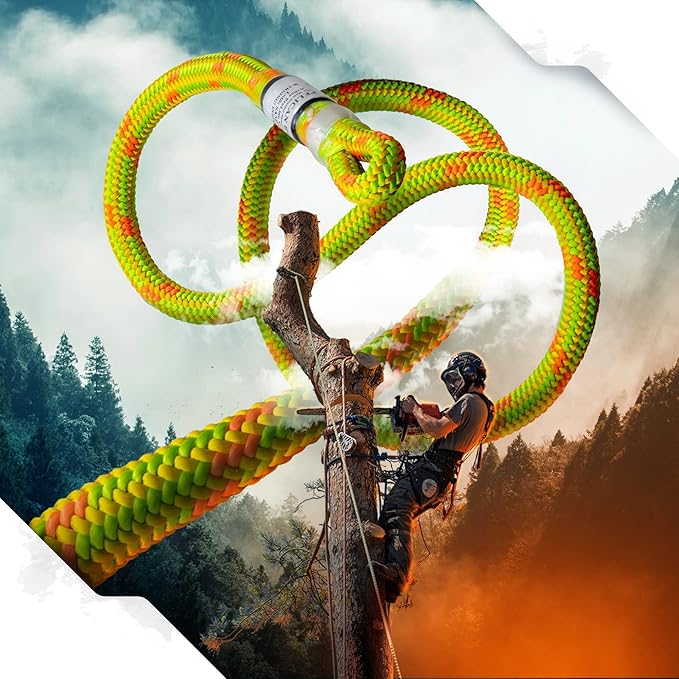 Pelican Rope Arborist Rope 11.8mm x 120Ft, USA Made High-Strength 24-Strands Static Climbing Rope - 5,400 lb Strength for Tree Climbing, Pulling, Outdoors & Swing - Yellow, Tight Spliced Eye