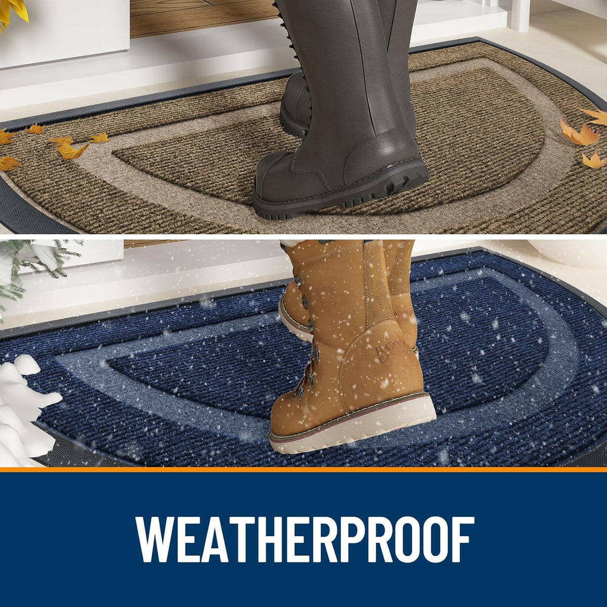 OLANLY Half Circle Door Mat - Waterproof All-Season Welcome Mat | Sturdy Natural Rubber, 59x23, Grey