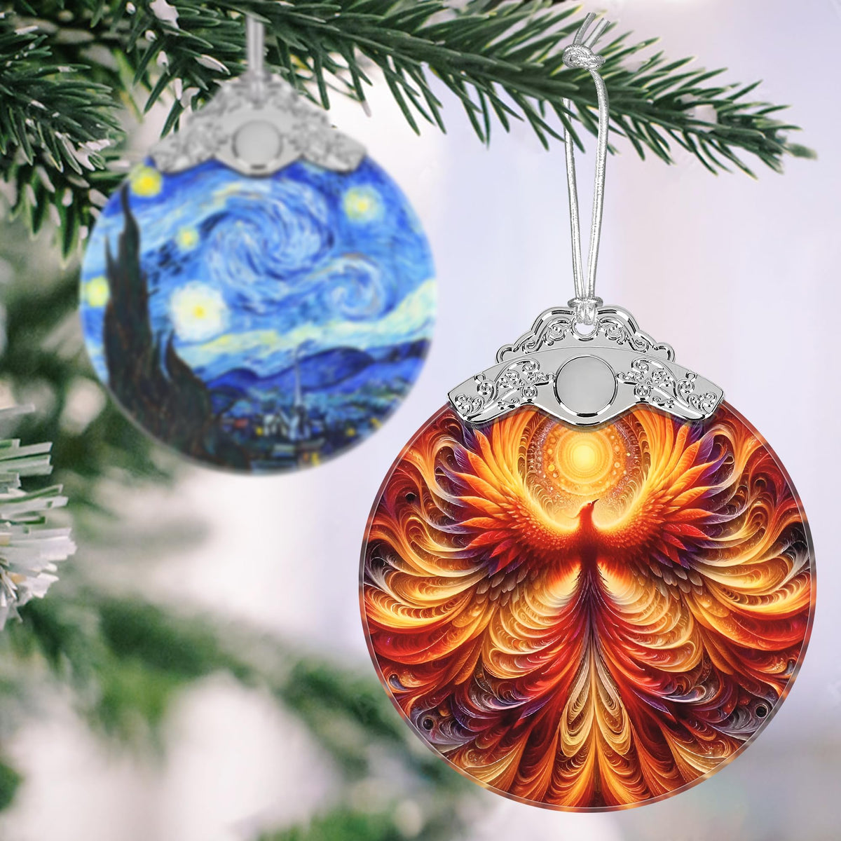 Phoenix Stained Glass Hanging Ornament - Christmas Tree Decoration Idea