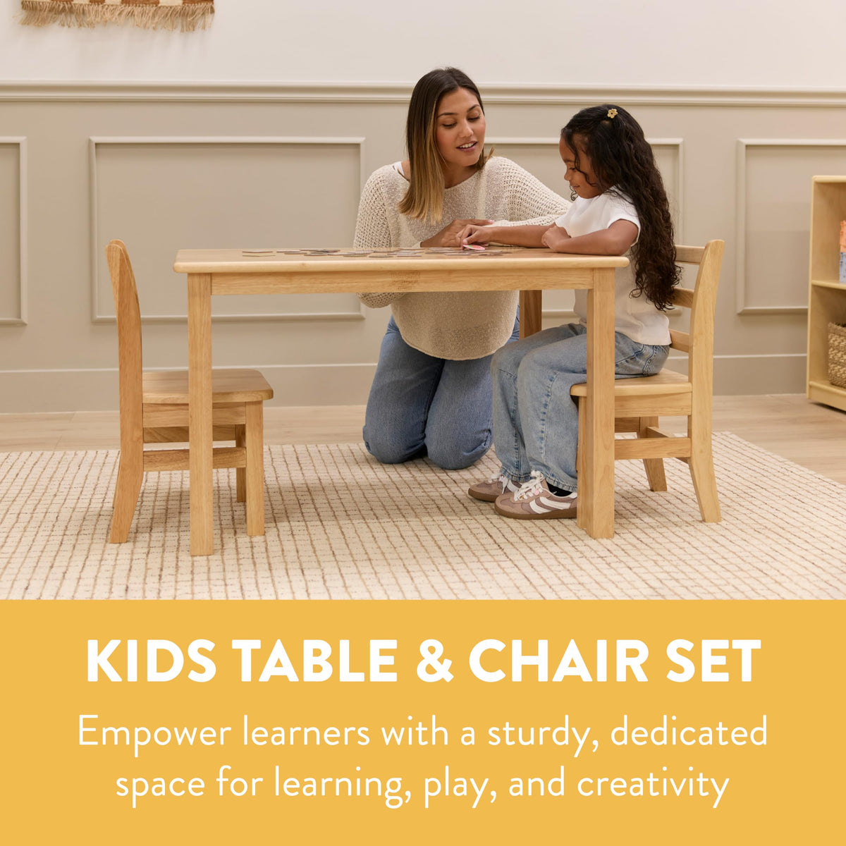 Back2School Express Wooden Activity Table and 12in Chairs, Wood Furniture, Natural, 3-Piece