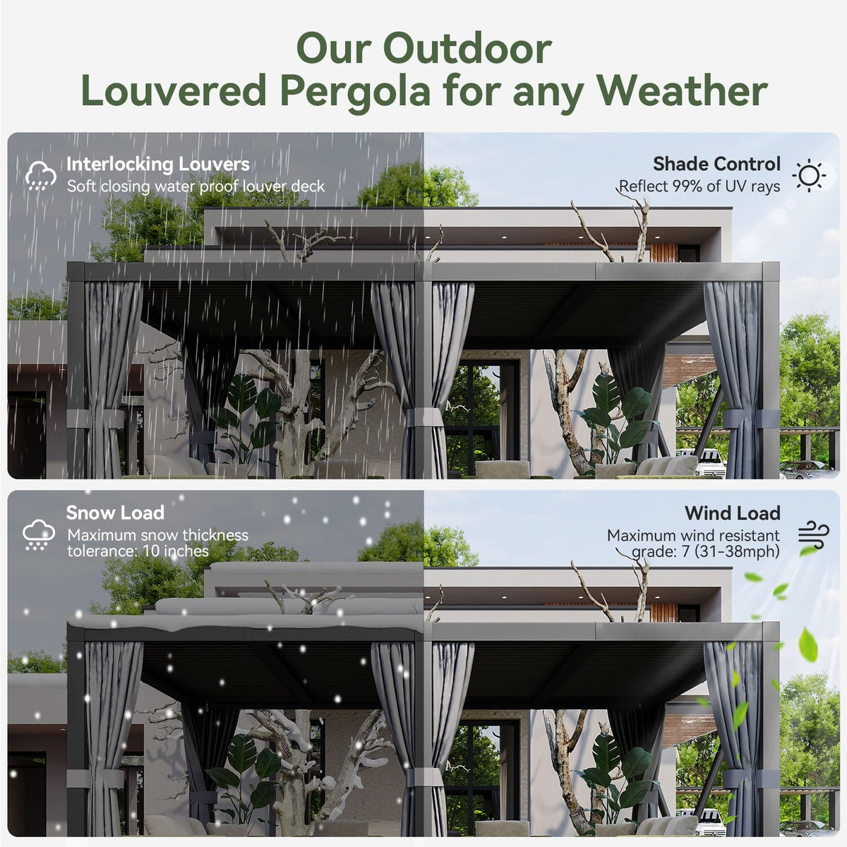 Aoxun Louvered Pergola 12x20 All-Aluminum Outdoor Gazebo with Independent Adjustable Roofs, Waterproof Curtains and Netting, Integrated Drainage System for Patios & Backyard