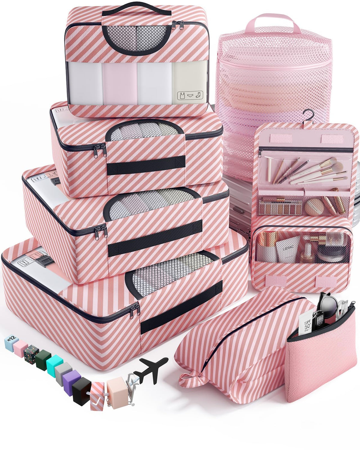 8 Set Packing Cubes for Travel Essentials, Suitcase Organizer Bags in 4 Sizes, Carry-On Luggage Accessories with Laundry Bag, Airplane Must Have, Gifts for Women Men