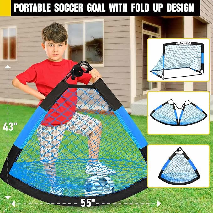 Soccer Goal, Kids Soccer Goals for Backyard Set, 2 Pack of Portable Pop Up Soccer Net with Soccer Ball, Cones, Complete Training Equipment for Youth, Toddler Outdoor Sports Games