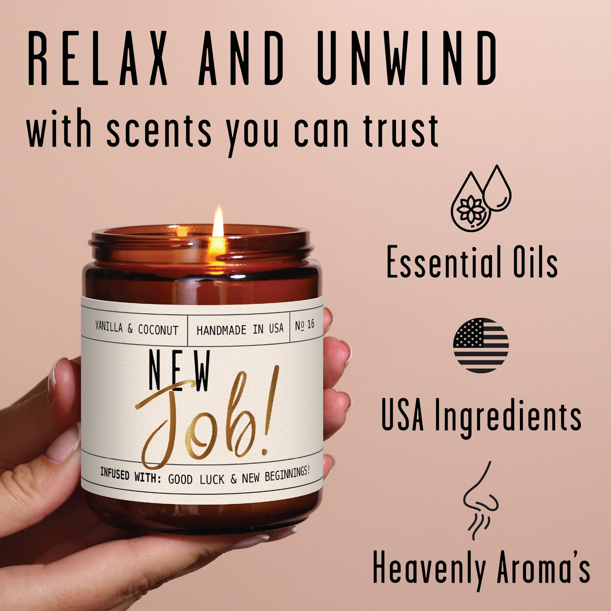New Job Gifts for Women, Congratulations Gifts for Women - 'New Job Candle, w/Vanilla & Coconut I Job Promotion Gifts for Women I Leaving Job Gifts I Goodbye Coworker Gift I 50Hr Burn, Made in USA