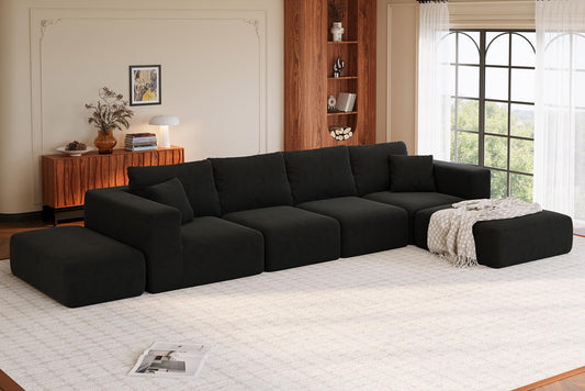 CUGOAO 152'' Oversized 2-in-1 Modular Sectional Sofa Bed, Modern Boneless Couch, Extra Deep Seat Upholstery Cloud Couch, Boneless Couches for Living Room, No Assembly Required, Corduroy Black