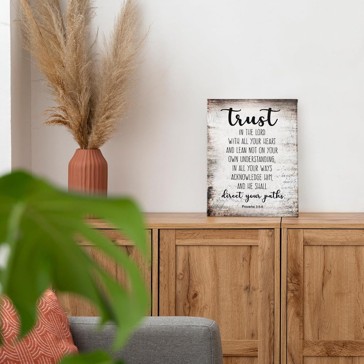 PHAMTE Christian Wall Art - Proverbs 3:5-6 Bible Scripture Print | Framed Canvas Decor (11x14)