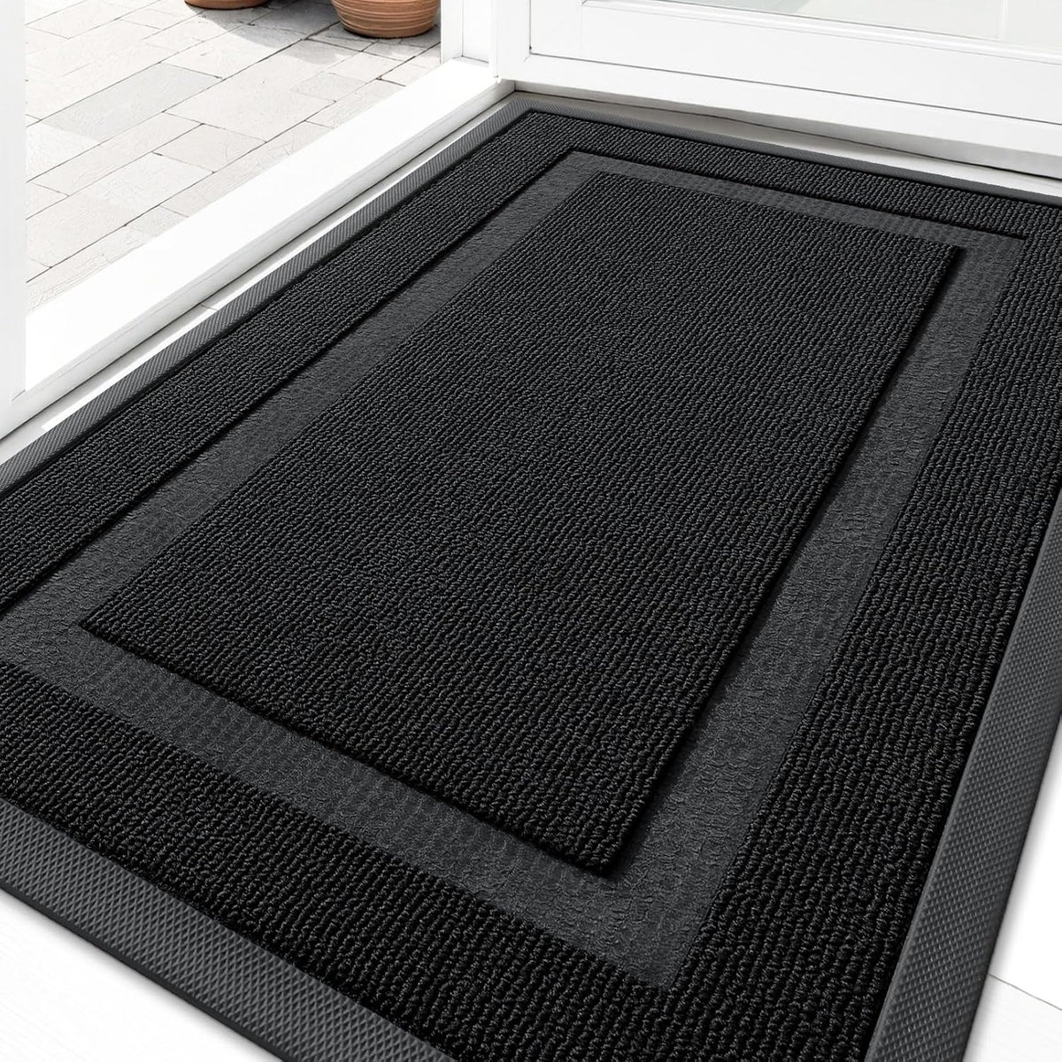 OLANLY Waterproof Front Door Mat - All-Season Indoor/Outdoor Doormat, Easy Clean, 35x23, Jet Black