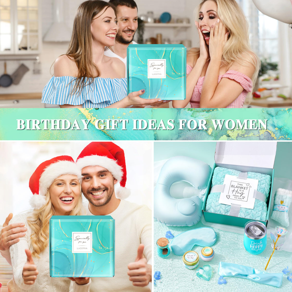 LUCOTIYA Birthday Gifts for Women Self Care Gifts Get Well Soon Gifts,Ocean Relaxing Spa Gift Basket Care Package with Blanket, Idea Thinking of You Gifts for Mom Her Best Friends Sister Wife