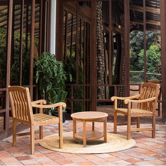 Cambridge Casual Arie 3-Piece Teak Wood Outdoor Patio Bistro Set with Round Table and 2 Chairs – Small Patio Dining Set for Balcony, Porch, or Garden – Weather-Resistant Finish