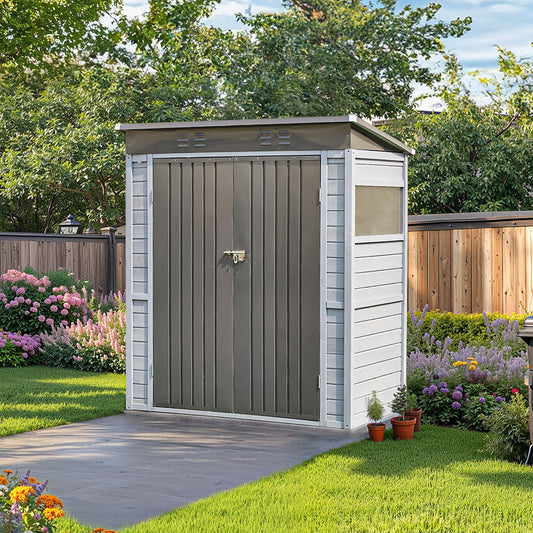 Jaxenor 5x3 FT Outdoor Wood Storage Shed, Garden Tool Shed with Windows, Outside Storage Shed Waterproof for Backyard, Garden, Patio, 4 Vents (Without Floor) Gray