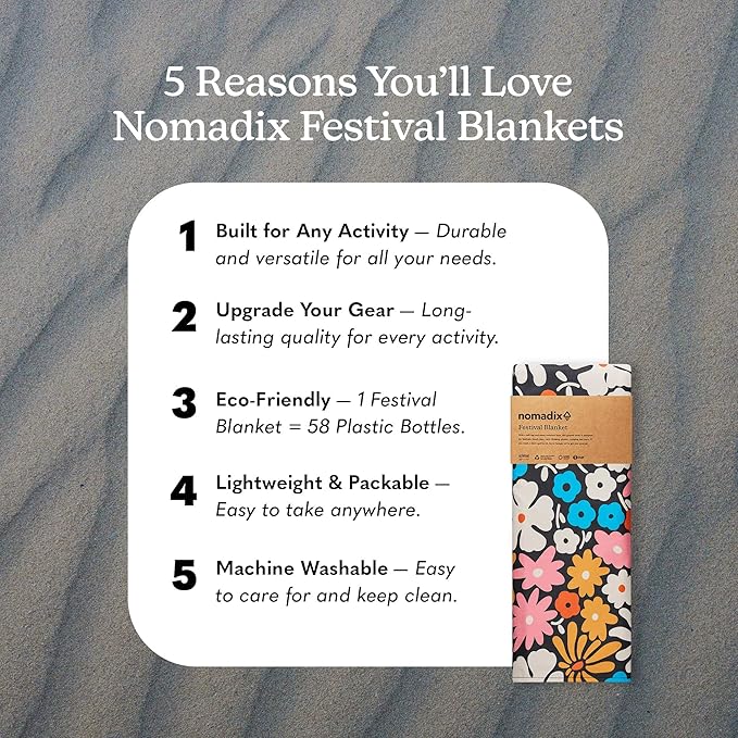 Nomadix Festival Blanket - Perfect for Picnics, Camping, & Lawn Seating - Plush Top & Water Resistant Base - Made with Post Consumer Recycled Materials - Hula Multi - 60x72