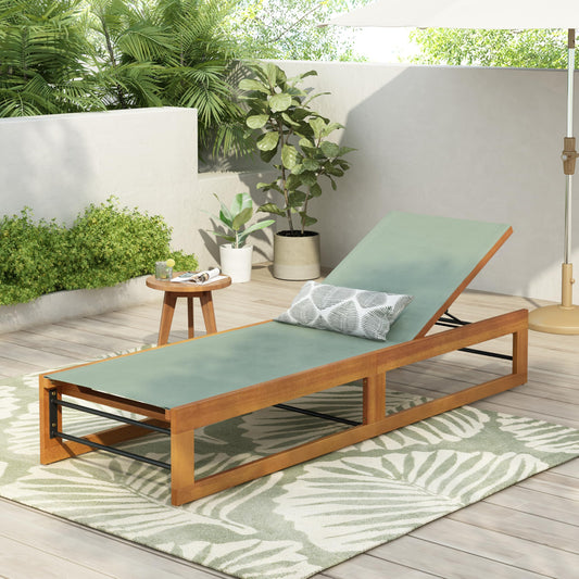 Christopher Knight Home Tristz Patio Chaise Lounge Chair Outdoor, Acacia Wood Sunbathing Pool Lounger with Breathable Mesh Seat, Adjustable Backrest Reclining Chair, Single Lounger, Teak+Mint Green
