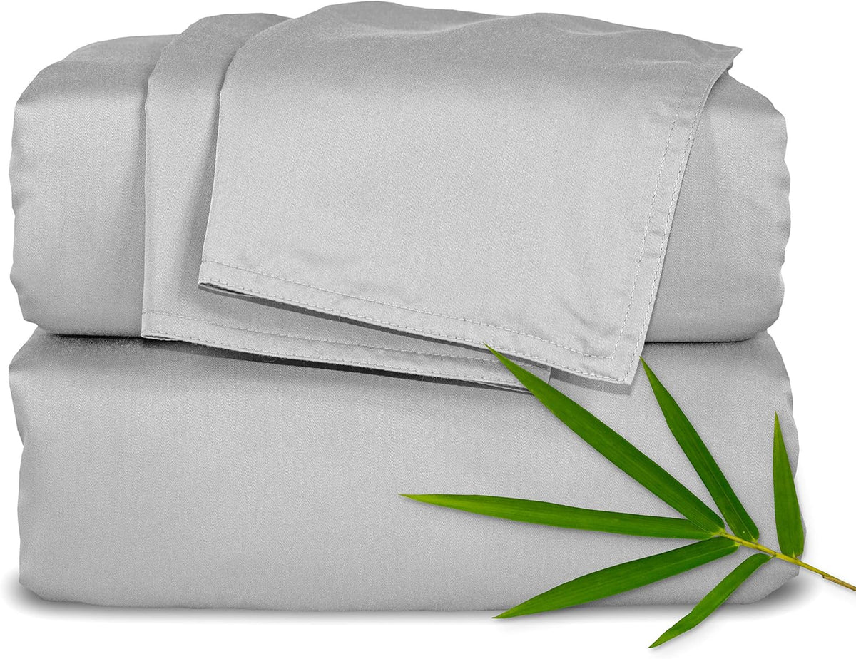Pure Bamboo Full Bed Sheet Set - Luxuriously Soft & Cooling 100% Organic Viscose | Silver Pearl, Double Stitching