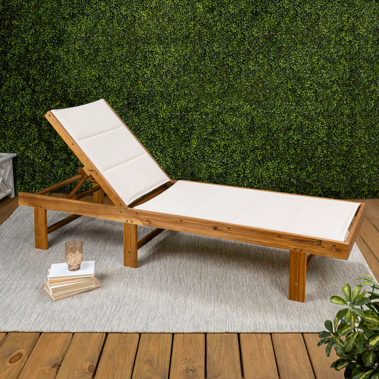 Eyely GNL1103A Quenyth 77.17"x26.38" Modern Minimalist Foldable Adjustable Wood Chaise Outdoor Lounge Chair, for Pool, Deck, Poolside, White/Natural