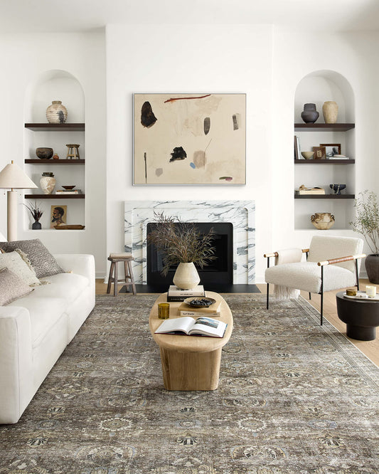 Loloi Layla Collection LAY-13 Antique/Moss 9'-0" x 12'-0" .13" Thick Area Rug, Soft, Durable, Vintage Inspired, Distressed, Low Pile, Non-Shedding, Easy Clean, Printed, Living Room Rug