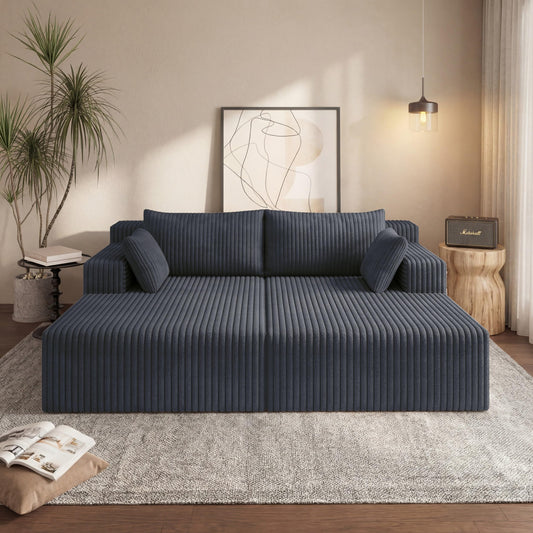 KEIKI 71" L Oversized Double Lounge Chaise Indoor, Corduroy Deep Seat Sectional Modular Couch Sleeper Loveseat Chair, Boneless Upholstered Reading Lazy Cloud Plush Sofa Bed for Living Room, Bedroom