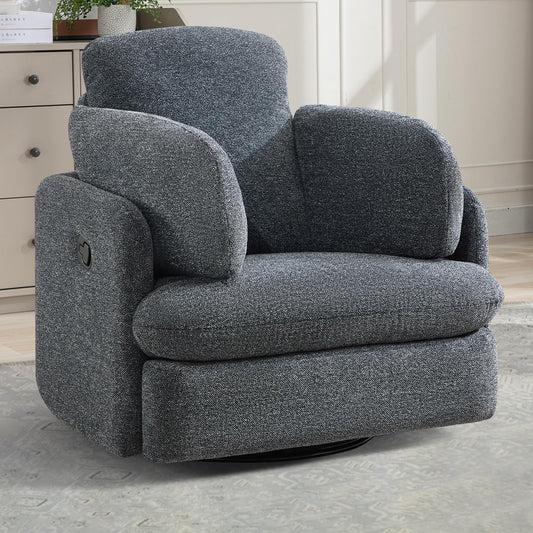 Bonzy Home Manual Recliner Chair, 360°Swivel Rocker Recliner Chair for Adults, Overstuffed Nursery Rocking Reclining Sofa with 2 Pillows and Hidden Storage, Dark Grey