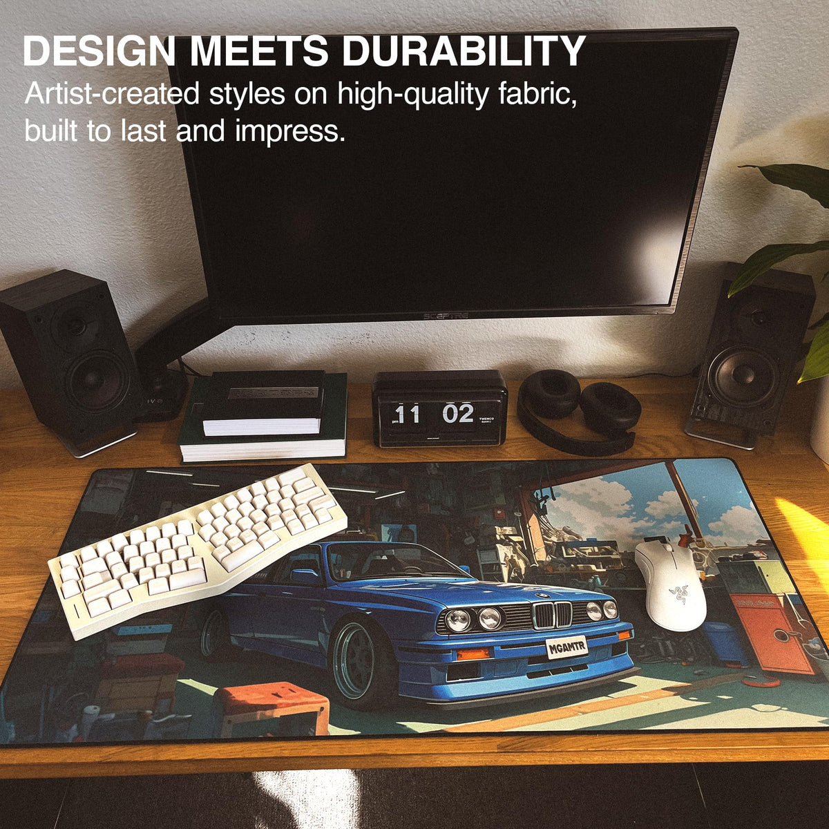 MPCO. Original Large Gaming Desk Mat – 36" x 17" Duraglyde Manga Motors Benjis-BMW Full Desk Mouse Pad for Smooth Precision – Non-Slip, Washable Extra-Large PC Mouse Pad for Gaming Sessions