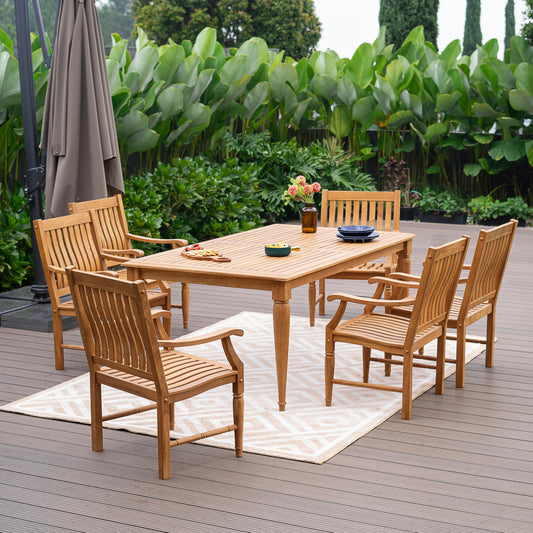Cambridge Casual Texas 7-Piece Patio Dining Set – Solid Teak Wood Outdoor Furniture with 72-Inch Rectangular Table & 6 Chairs – Umbrella Hole – Weather-Resistant for Backyard or Garden