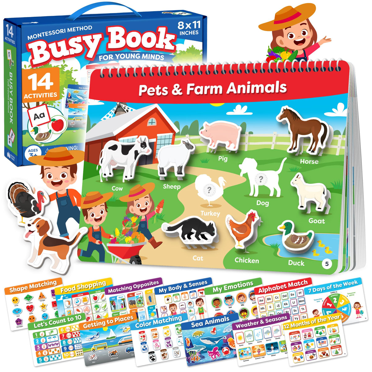 Montessori Preschool Busy Book for Toddlers Ages 3 and Up - Preassembled - Preschool Learning Activities Montessori Educational Toys - Gifts for 3 Year Old Boys, Toddler Learning Toys Activities