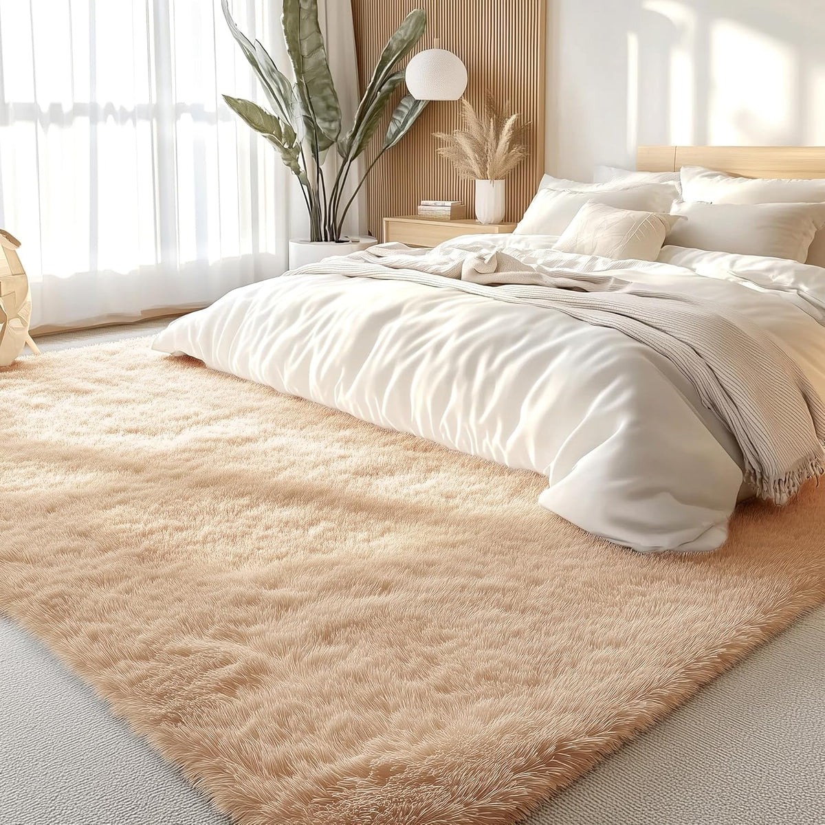 OLANLY Area Rug - Soft Fluffy Shaggy Design for Living Room & Bedroom | Machine Washable, Beige