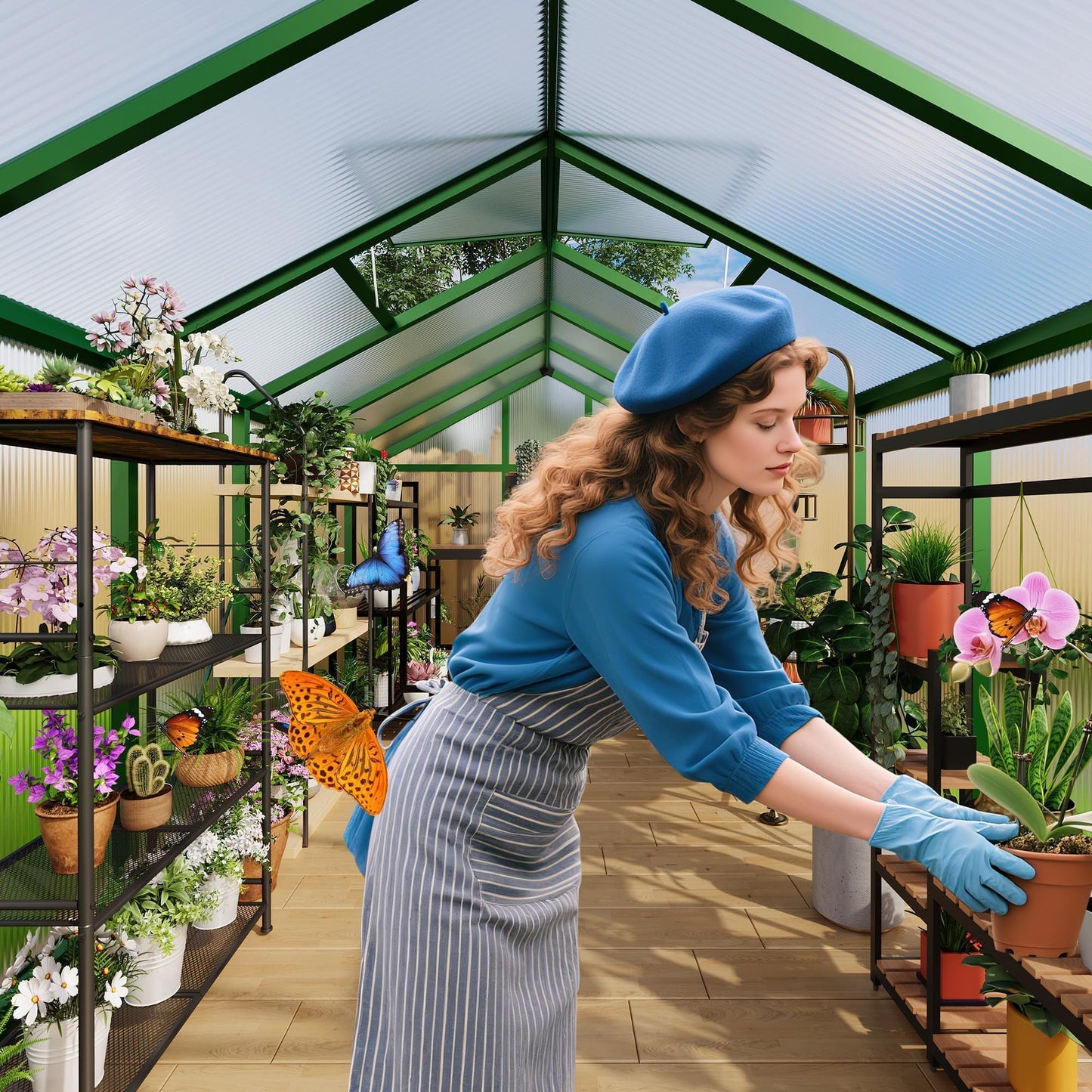 Greenhouse, 6x10 FT Greenhouse for Outdoors, Walk-in Green House with Ground Nails and Vent Windows, Sliding Lockable Door, Polycarbonate Greenhouses for Outside Garden Backyard, Quick Setup, Green