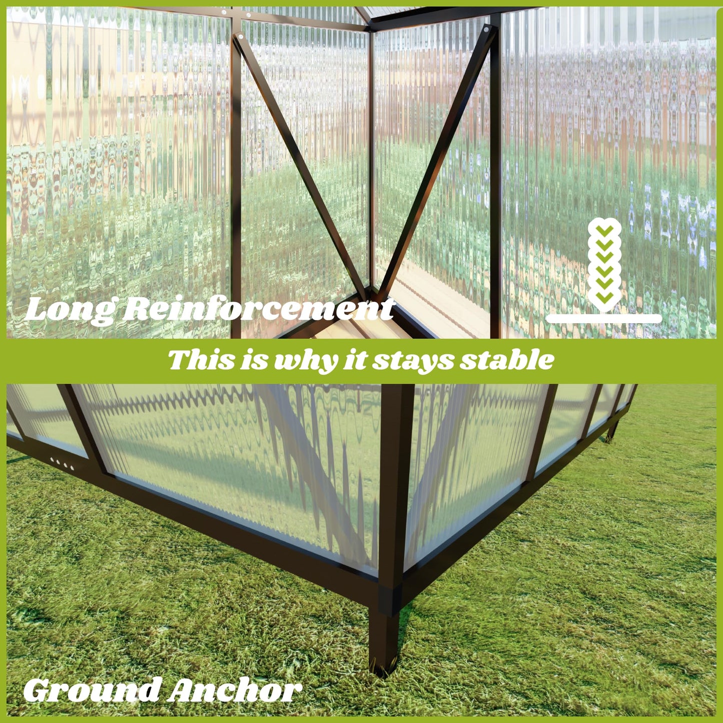 6x8 FT Greenhouse for Outdoors, Polycarbonate Greenhouse with Quick Setup Structure and Roof Vent, Aluminum Large Walk-in Green House for Outside Garden Backyard, Charcoal Black