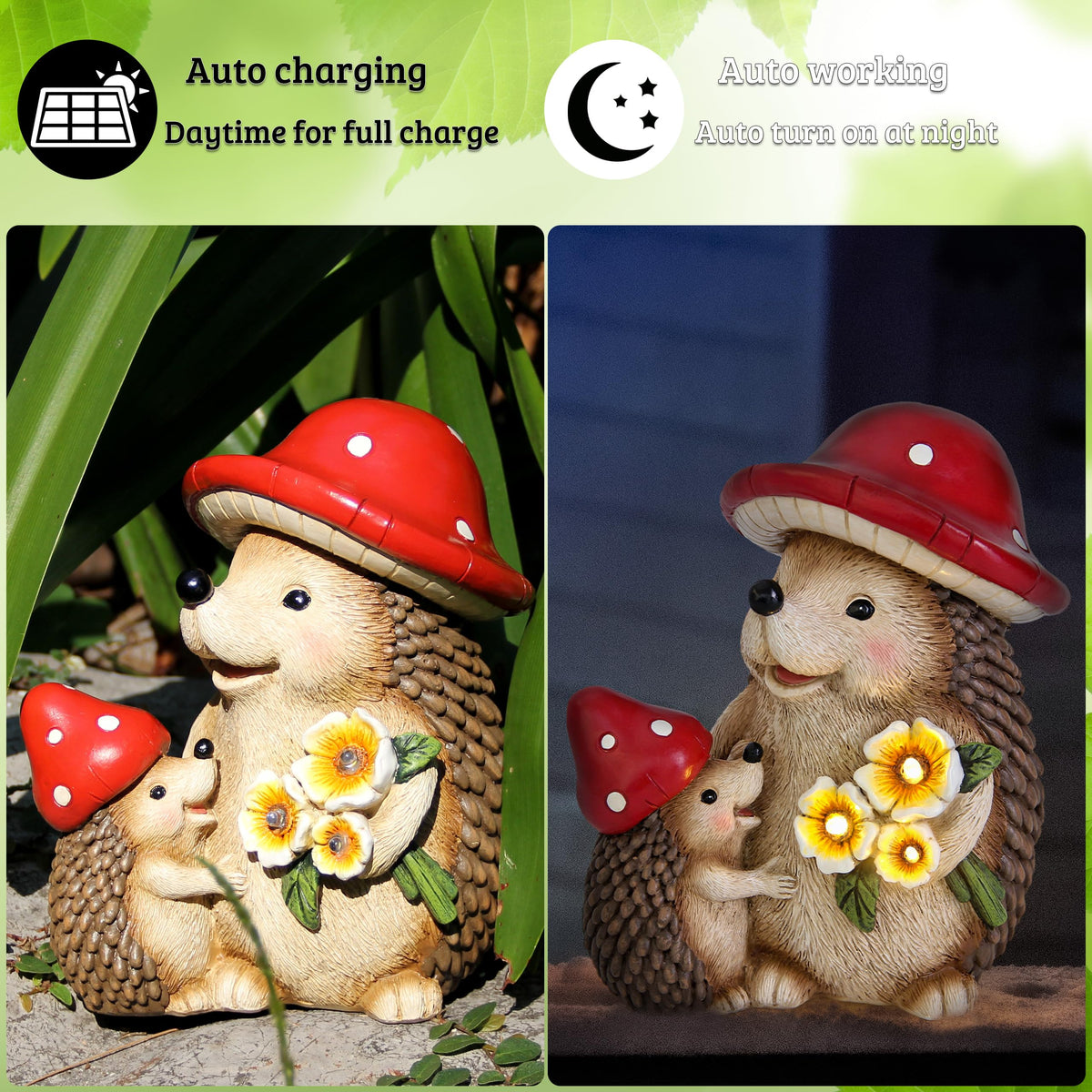 Smadeer Solar Hedgehog Garden Statue Lights for Outdoor Decor, Resin Hedge hog Figurine Lighting Decorations, Patio Yard Lawn Ornaments Birthday Gifts for Women Mom Grandma