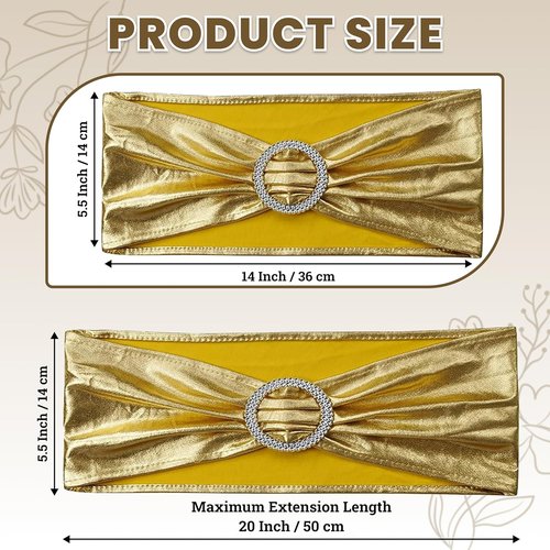 MDS Spandex Foil Chair Sashes - Universal Fit Elastic Stretch Bands with Buckle | Metallic Gold, 125-Pack
