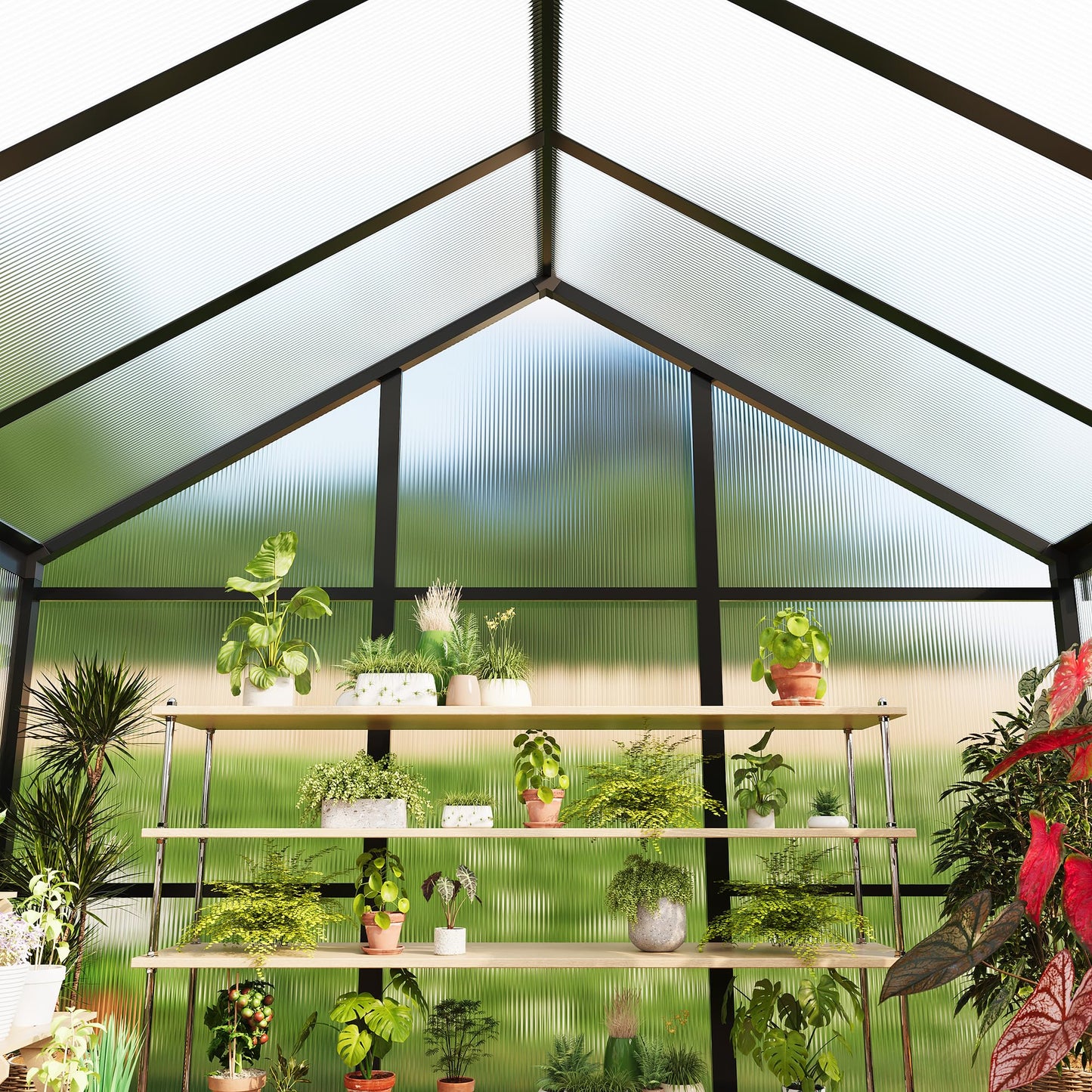 Garvee 8 x 10 FT Greenhouse, Greenhouses for Outside, Polycarbonate Greenhouse with Aluminum Frame, Lockable Door and Ajustable Roof Vent for Backyard, Green Houses for Outside Garden Backyard, Patio