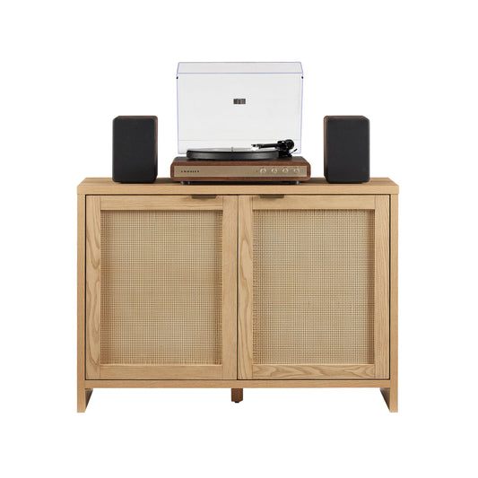 Crosley Furniture Kenji Record Player Cabinet with Vinyl Storage, Media Stand, Modern Home Organizer, Ash